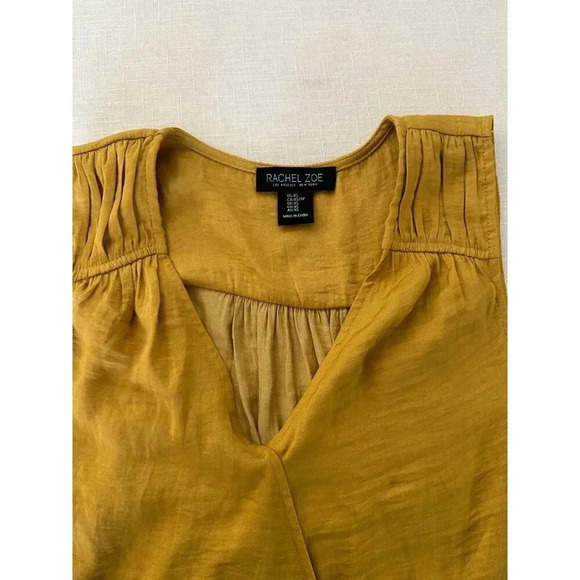 Rachel Zoe Wrap Top Bow Tie Mustard Yellow Sleeveless Size XS - Picture 3 of 3